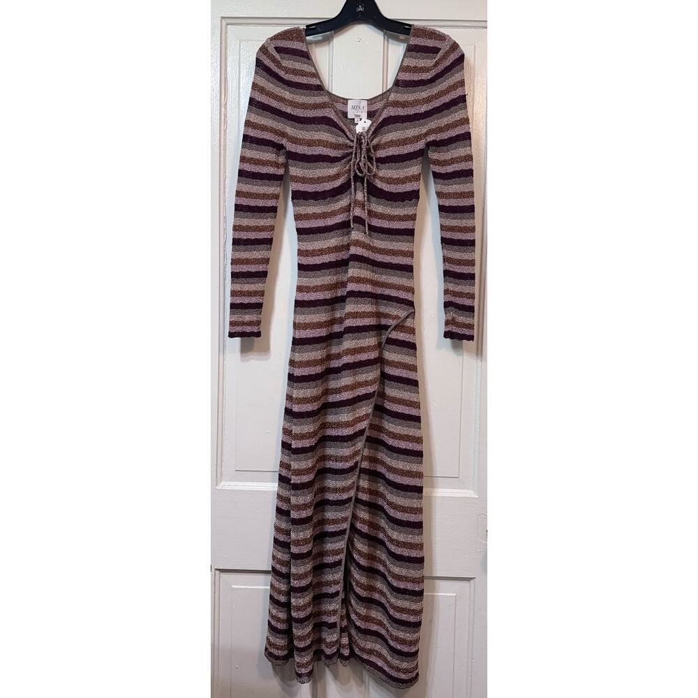 NWT Misa Stripe Metallic Front Slit Maxi Dress Size S - Picture 2 of 10